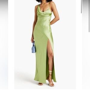 NWT Nicholas Ariah Draped Satin Maxi Dress Limelight Green Women’s Size 8